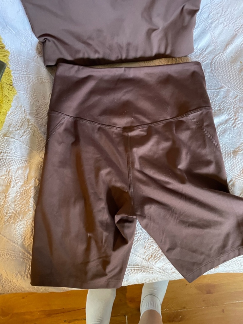 girlfriend collective Brown High-Rise Biker Shorts Set - Picture 5 of 6